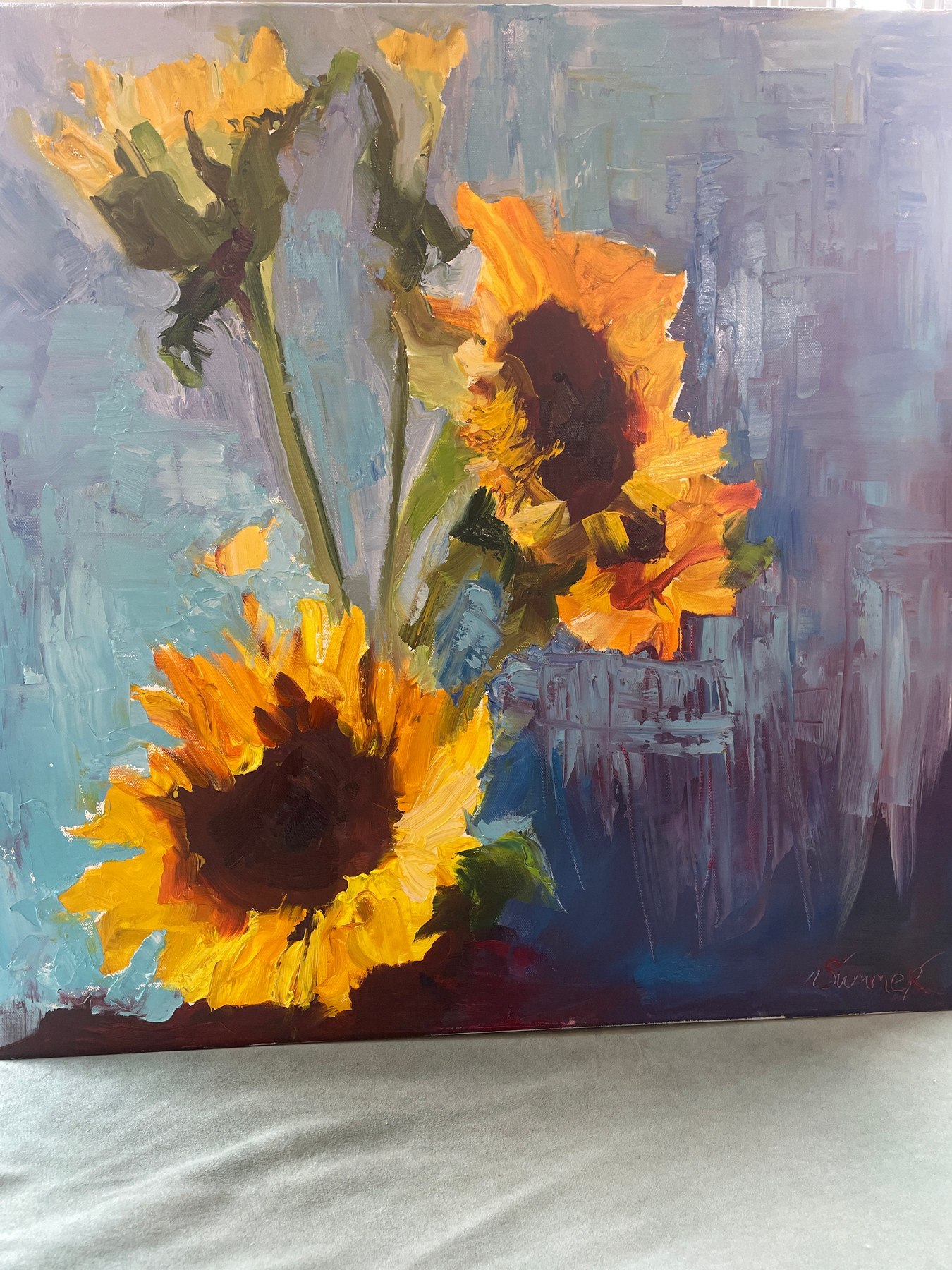 Sunflower Sunday, framed oil painting by Summer Ray