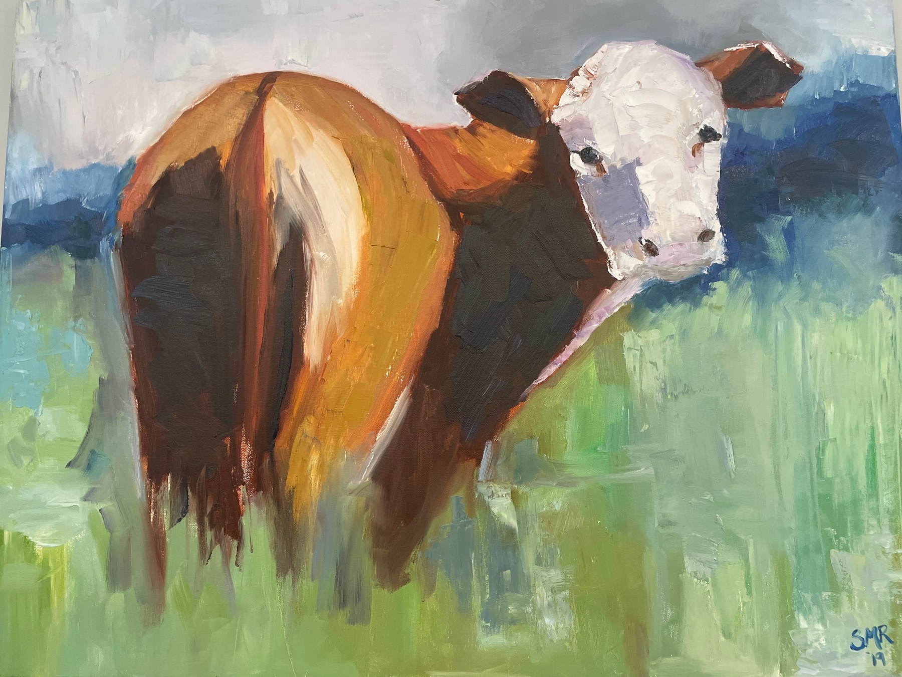 Can I Come, painting of Hazel the cow by Summer Ray