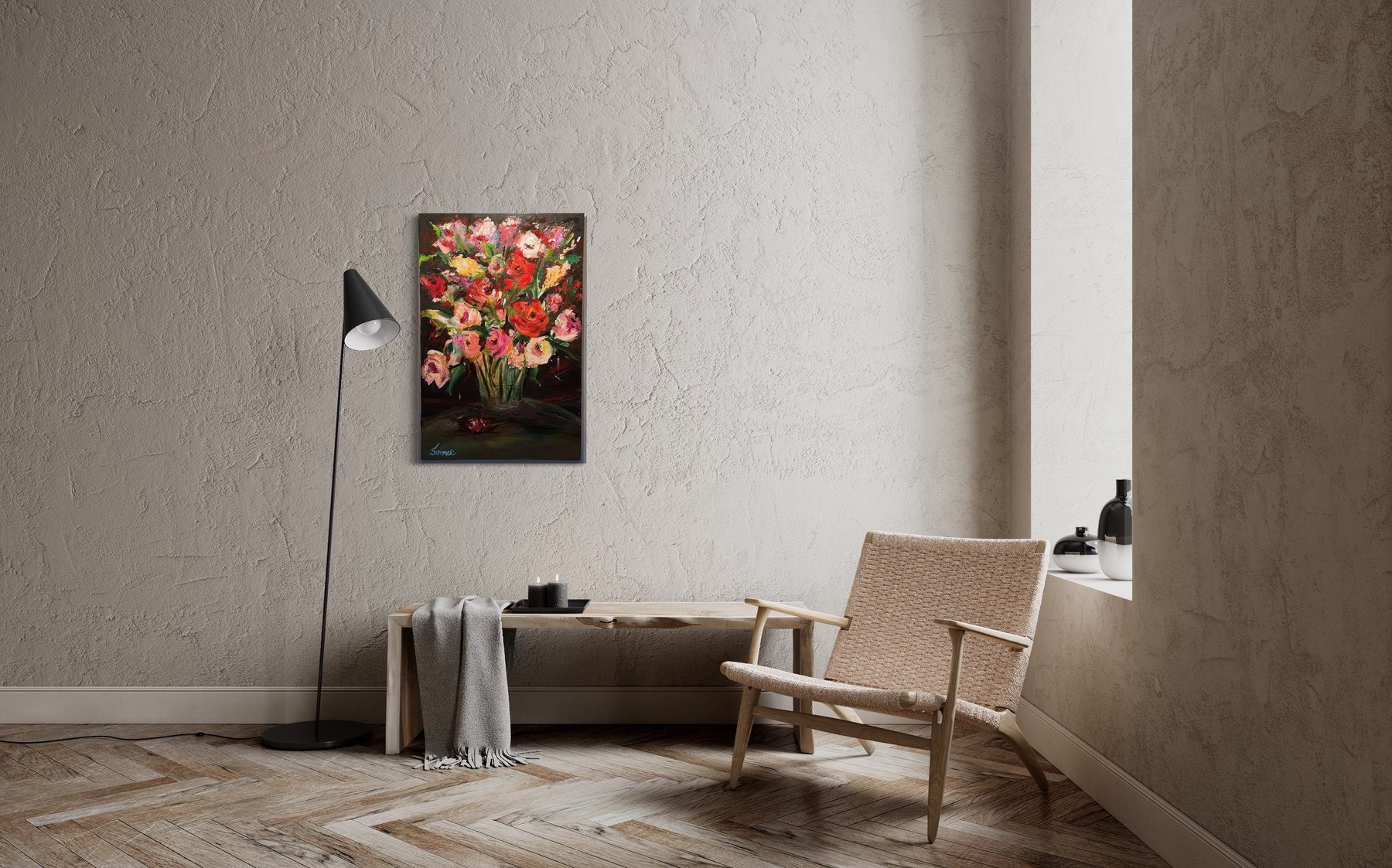 A Bouquet for Susan, a commissioned oil painting by Summer Ray, photographed in the studio