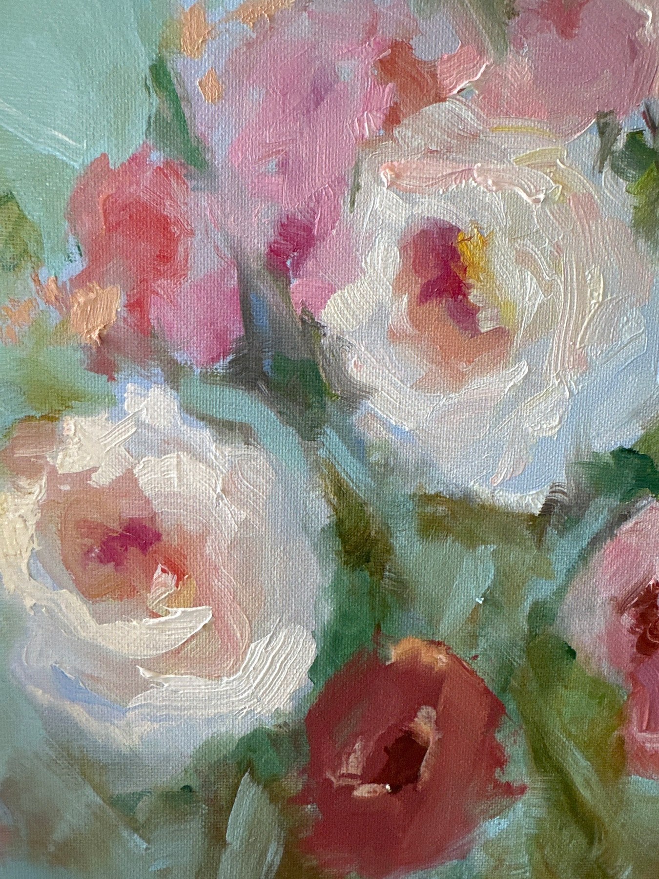 Roses for Saturday, floral oil painting by Summer Ray
