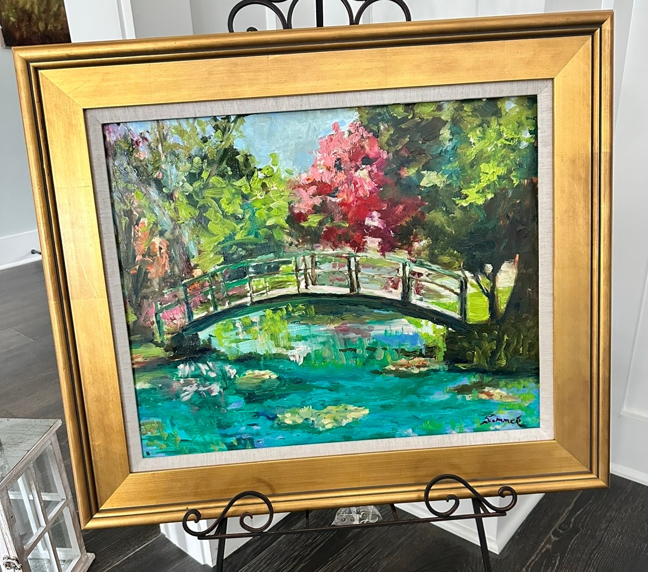 Monet's Bridge at Gibb's Gardens, oil on canvas by Summer Ray
